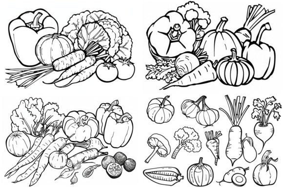 Coloring Pages for Kids Vegetables Gráfico Páginas para colorear IA Por Background Graphics illustration