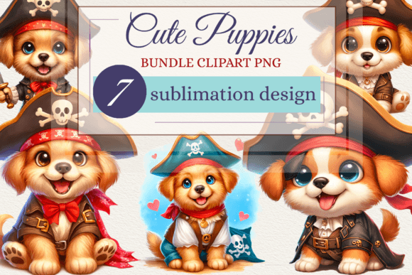 Cute Pirate Puppies Clipart Bundle Png Gráfico Ilustrações para Impressão Por Fantasy Island