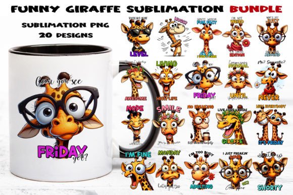 Funny Giraffe Sublimation PNG BUNDLE. Illustration Illustrations AI Par NadineStore