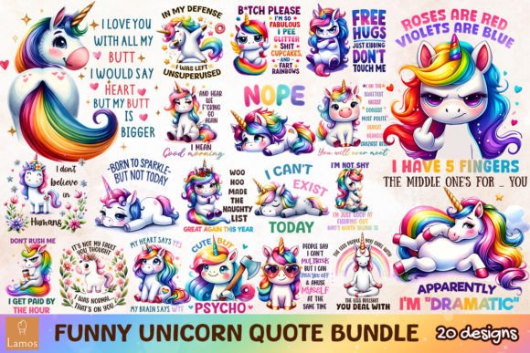 Funny Unicorn Quote Bundle Graphic Print Templates By Lamos Sublimation