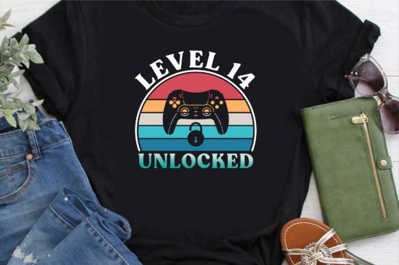 Gaming Level 14 Unlocked T-Shirt Design. Gráfico Designs de Camisetas Por relaxnayem