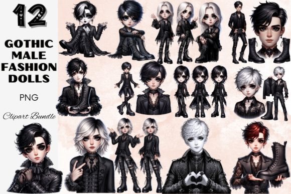 Gothic Male Fashion Dolls Clipart Bundle Graphic Illustrations By Painting Pixel Studio