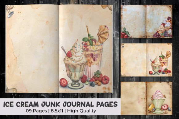 Ice Cream Junk Journal Pages Graphic Backgrounds By mirazooze