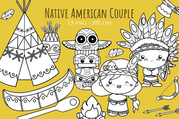 Native American Couple Digital Stamp Graphic Illustrations By Peekadillie