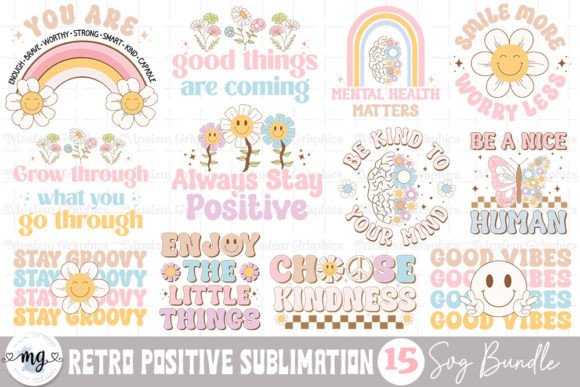Retro Positive Quotes Sublimation Bundle Graphic Crafts By Moslem Graphics