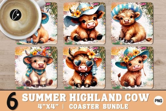 Summer Highland Cow Coaster Bundle Graphic Crafts By Christine Fleury