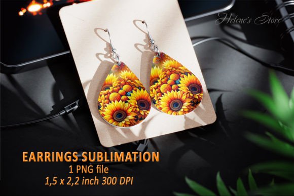 Sunflower Bouquet Earring Teardrop PNG Graphic Crafts By Helene's store