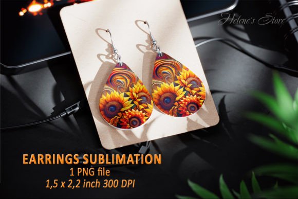 Sunflower Teardrop Earrings Sublimation Graphic Crafts By Helene's store
