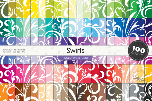 Swirls 100 Color Digital Papers Gráfico Patrones de Papel Por ColoriveStudio