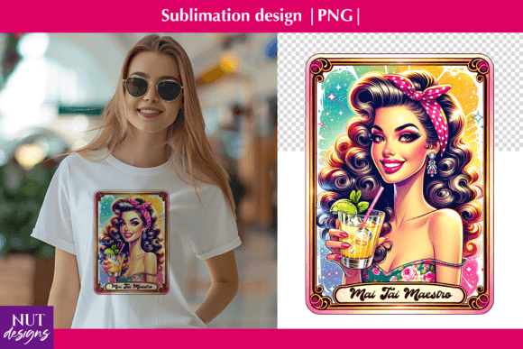 Tarot Card, Pin Up Girl with Cocktail Graphic AI Graphics By natalia.kurtidi