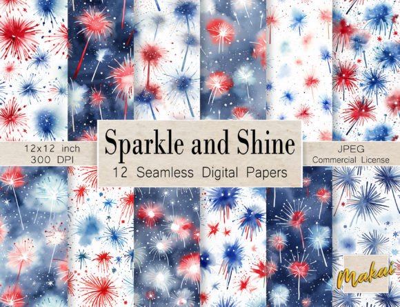 Watercolor 4th of July Sparkler Patterns Graphic Patterns By Makai Digital Studios