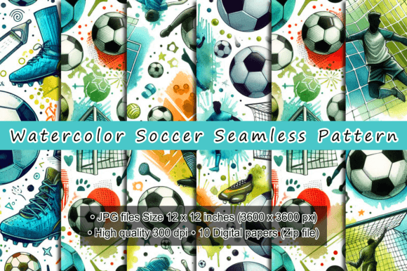 Watercolor Soccer Seamless Pattern Illustration Motifs AI Par mstmahfuzakhatunshilpe