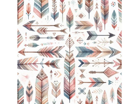 Watercolor Tribal Arrows Seamless Patter Gráfico Padrões de IA Por A.I Illustration and Graphics