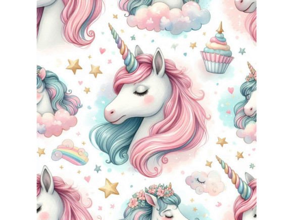 Watercolor Unicorn Seamless Pattern Graphic AI Patterns By A.I Illustration and Graphics