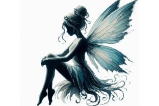 04 Sitting Fairy Silhouette. Magical Fa Grafik Druckbare Illustrationen Von LINEART3 1