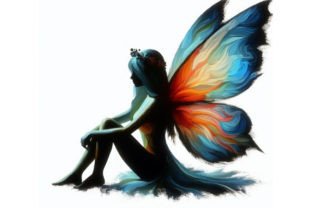 04 Sitting Fairy Silhouette. Magical Fa Grafik Druckbare Illustrationen Von LINEART3 3
