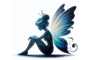 04 Sitting Fairy Silhouette. Magical Fa Grafik Druckbare Illustrationen Von LINEART3 4