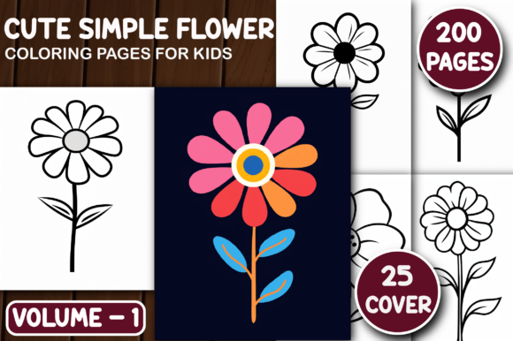 200 Cute Simple Flower Coloring Pages Gráfico Páginas y libros de colorear para niños Por Art & CoLor