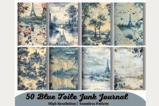 50 Blue Toile Junk Journal Graphic AI Graphics By 99CentsCrafts 2