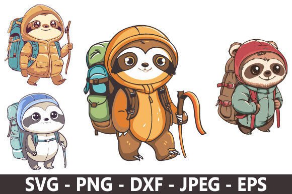Adorable Sloth Hiking SVG Graphic Illustrations By SVGDesignRocket
