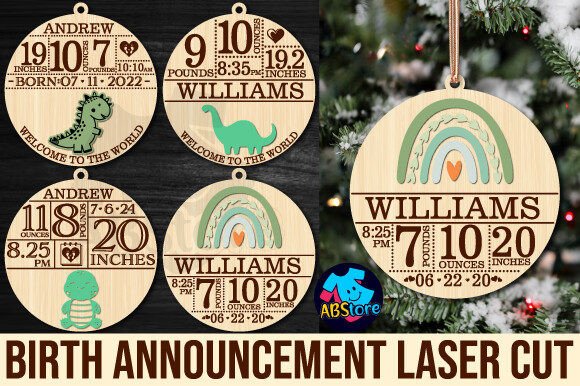 Birth Announcement Ornament Laser Cut Graphic 3D SVG By ABStore