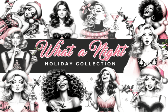 Christmas Fashion Women Clipart Designs Graphic Illustrations By melina wester
