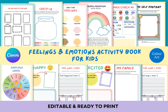 EDITABLE FEELINGS ACTIVITY BOOK for KIDS Graphic KDP Interiors By Celine Art