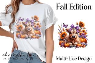 Fall Baby Highland Cow Design PNG Graphic Illustrations By melina wester 1