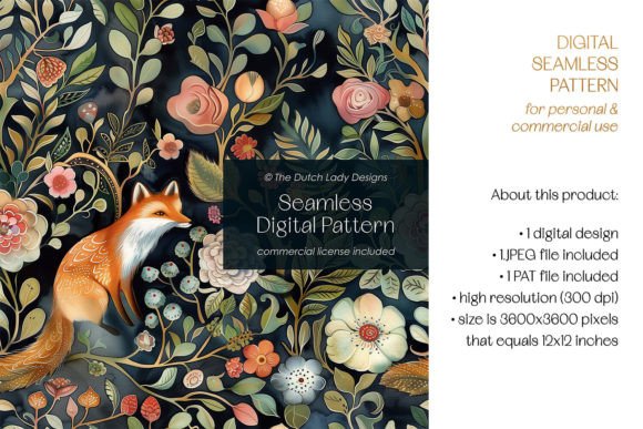 Fox & Flowers Seamless Digital Pattern Illustration Motifs AI Par daphnepopuliers