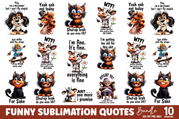 Funny Quotes Sublimation Bundle Graphic T-shirt Designs By CraftArt