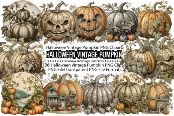 Halloween Vintage Pumpkin Sublimation Illustration Modèles d'Impression Par PrintExpert