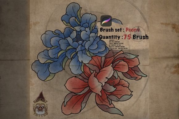 Peony Japanese Procreate Stamp Brush Graphic Brushes By AnuchitTATTOO
