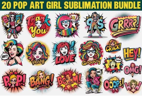 Pop Art Girl Sublimation Bundle Illustration Designs de T-shirts Par Craft Sublimation Design