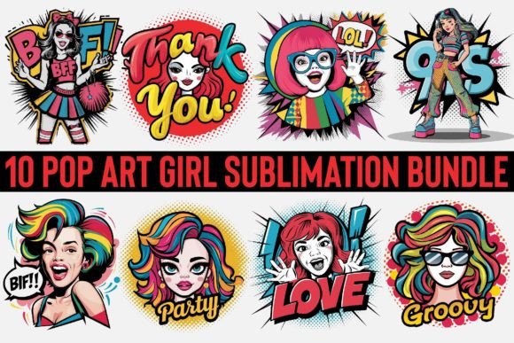 Pop Art Girls Sublimation Bundle Gráfico Ilustraciones Imprimibles Por Craft Sublimation Design