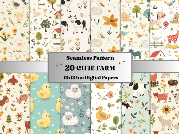 Seamless Cute Farm Baby Pattern Paper Gráfico Padrões de Papel Por giraffecreativestudio