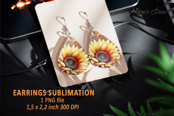 Vintage Sunflower Teardrop Earring PNG Graphic Crafts By Helene's store