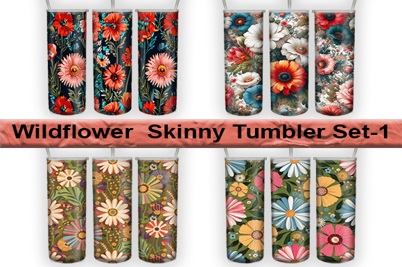 Wildflower Skinny Tumbler Set-1 Grafica Modelli di Stampa Di raqibul_graphics