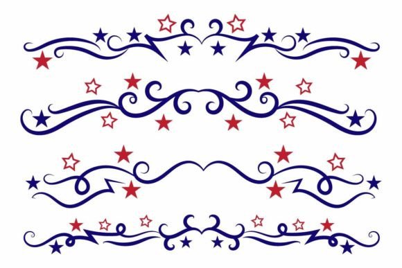 Patriotic Flourish July 4th Swirl Ornate Grafika Ilustracje do Druku Przez nurearth