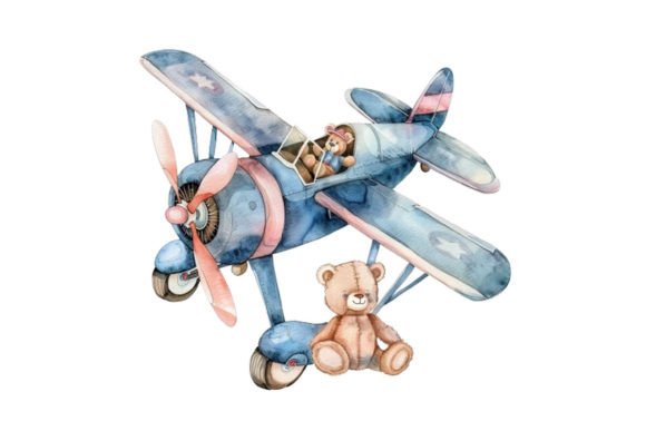 Toy Plane with 3d Teddy Clipart Graphic AI Transparent PNGs By Nayem Khan
