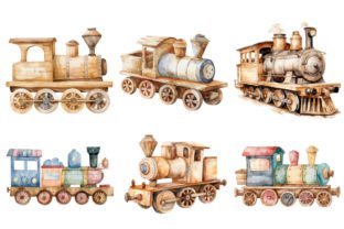 Watercolor Wood Baby Toy Train Clipart Graphic AI Transparent PNGs By Nayem Khan 1