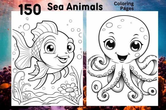 100 Sea Animals Coloring Pages for Kids Graphic Coloring Pages & Books Kids By ColorMeHappy