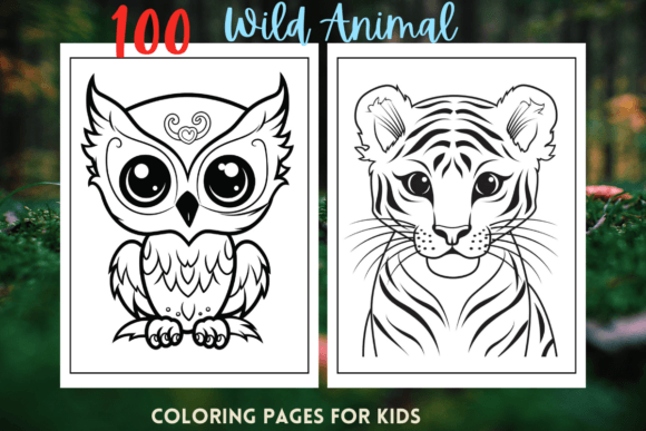 100 Wild Animals Coloring Pages for Kids Gráfico Páginas y libros de colorear para niños Por ColorMeHappy