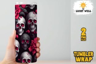 3D Skull and Red Roses Tumbler Floral Gráfico Tumbler Wraps Por LightWell 2