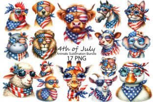 4th of July Animals Sublimation Bundle Graphic Illustrations By Dreamy Art 1