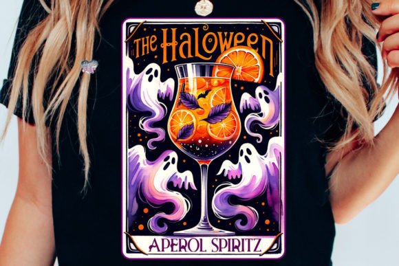 Aperol Spritz Halloween Ghost Tarot PNG Grafik Druck-Vorlagen Von Pixel Paige Studio