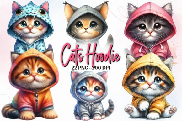 Cats Hoodie Watercolor Clipart Graphic Illustrations By RevolutionCraft