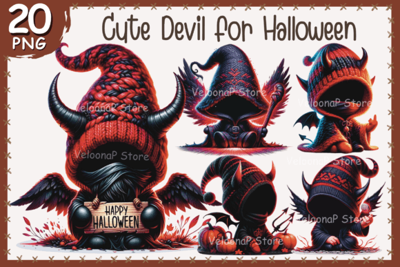 Cute Devil Clipart for Halloween Graphic AI Illustrations By VeloonaP