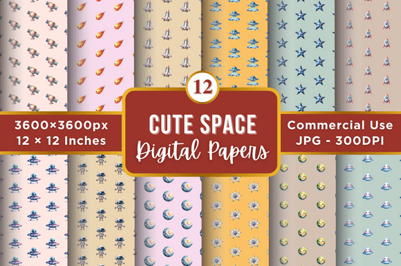 Cute Space Digital Paper Patterns Gráfico Padrões de Papel Por DIGITAL PRINT BOX