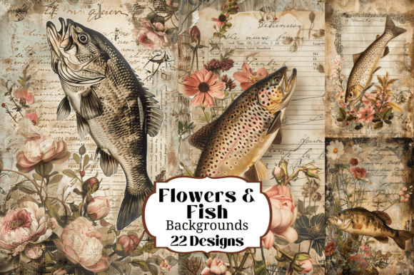 Flowers Fish Trout Bass JJ Backgrounds Graphic Backgrounds By Laura Beth Love