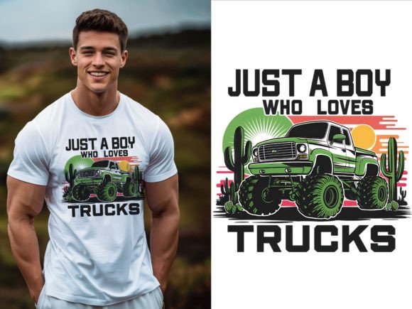 Just a Boy Who Loves Trucks T-shirt Illustration Designs de T-shirts Par Design_Demand